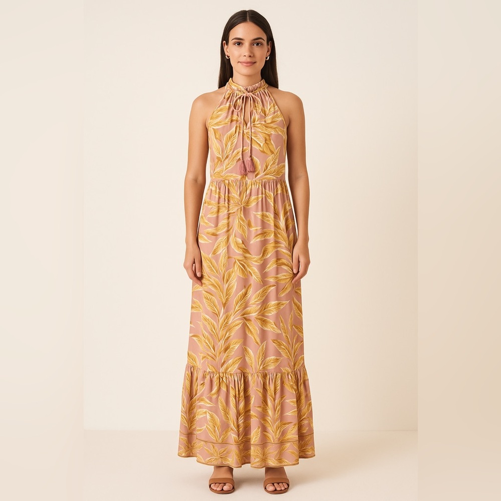 NWT Anthropologie Boemo Maxi Dress Floral Tassels V Neck Sleeveless R4592